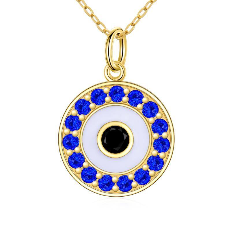 14K Gold Cubic Blue Zirconia Evil Eye Pendant Necklace-1