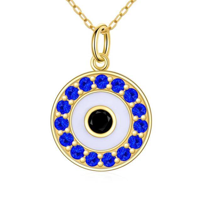 14K Gold Cubic Blue Zirconia Evil Eye Pendant Necklace-0