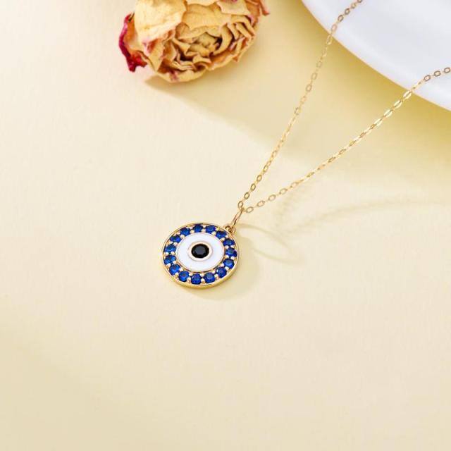 14K Gold Cubic Blue Zirconia Evil Eye Pendant Necklace-3
