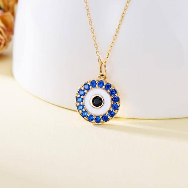 14K Gold Cubic Blue Zirconia Evil Eye Pendant Necklace-2