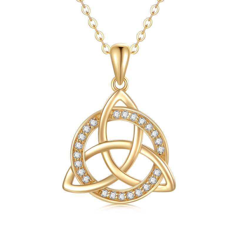 14K Gold Cubic Zirconia Celtic Knot Pendant Necklace-1