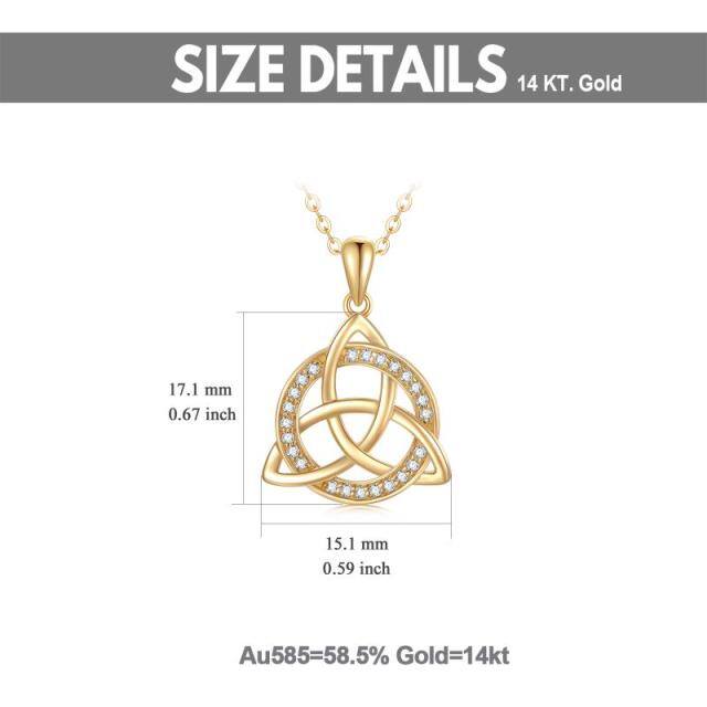 14K Gold Cubic Zirkonia Keltischer Knoten Anhänger Halskette-5