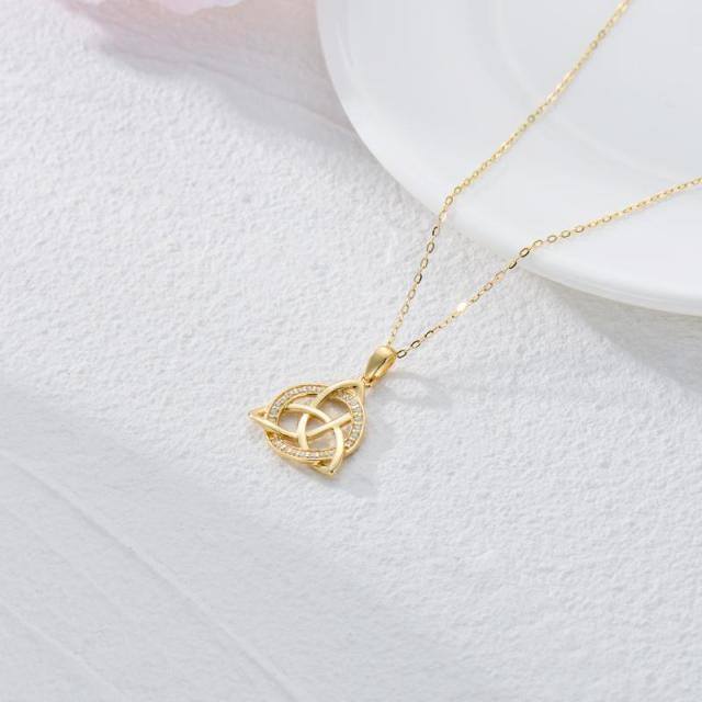 14K Gold Cubic Zirconia Celtic Knot Pendant Necklace-4