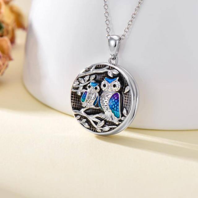 Coruja de prata esterlina com foto personalizada e colar com medalhão com palavra gravada-1