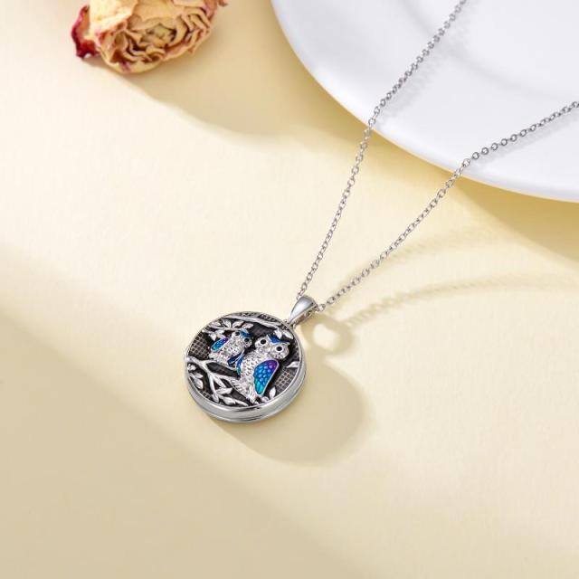 Coruja de prata esterlina com foto personalizada e colar com medalhão com palavra gravada-2