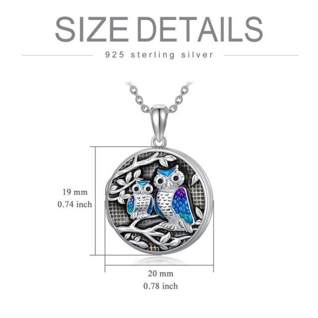 Collar con medallón con foto personalizada de búho de plata de ley con palabra grabada-5