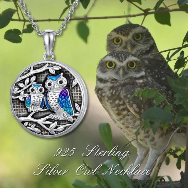 Coruja de prata esterlina com foto personalizada e colar com medalhão com palavra gravada-6