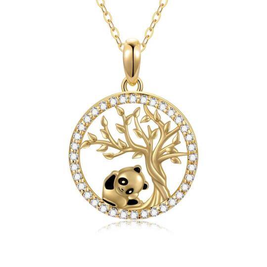 Colar com pingente de panda e árvore da vida em ouro Moissanite 14K