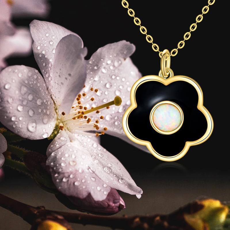 14K Gold Opal Cherry Blossom Pendant Necklace-6