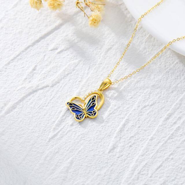 14K Gold Zircon Butterfly Pendant Necklace-3