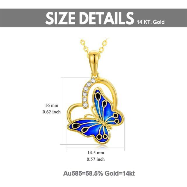 14K Gold Zircon Butterfly Pendant Necklace-4