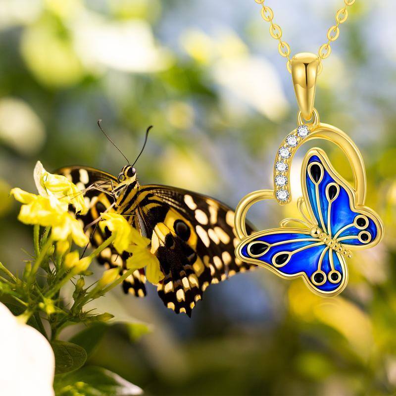 14K Gold Zircon Butterfly Pendant Necklace-6
