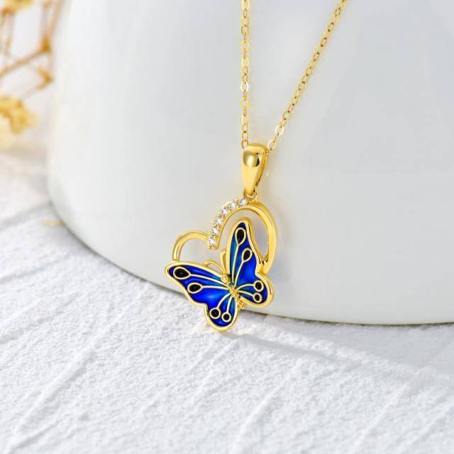 14K Gold Zircon Butterfly Pendant Necklace-2