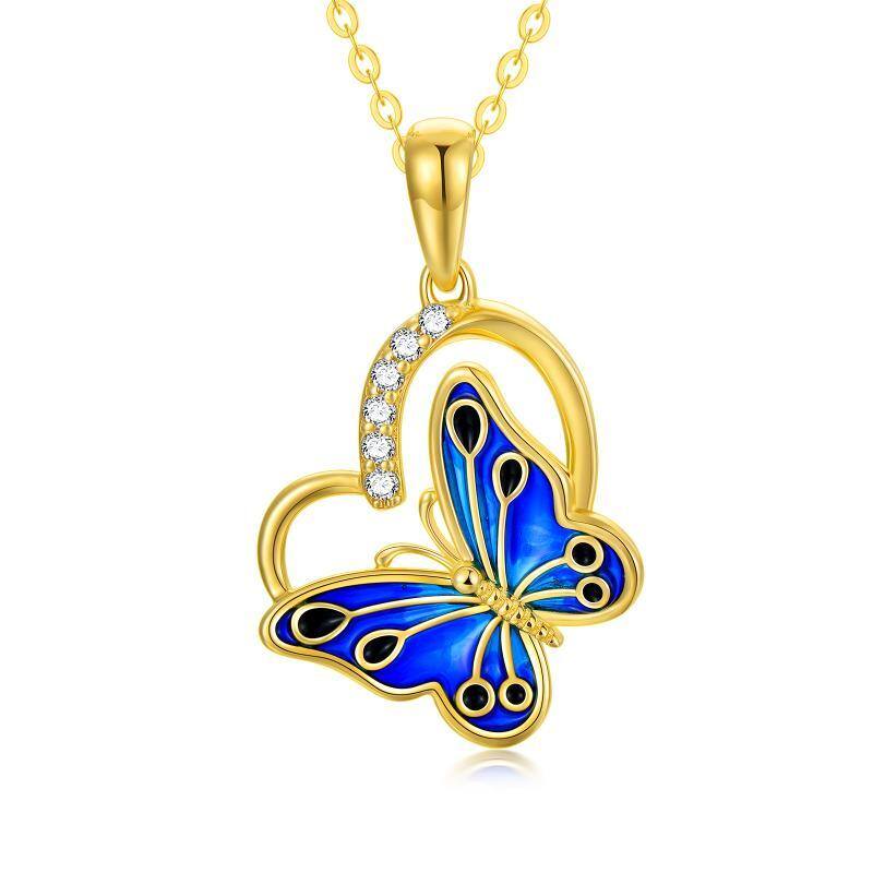 14K Gold Zircon Butterfly Pendant Necklace-1
