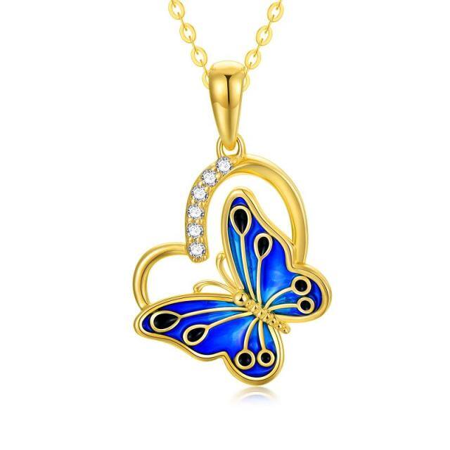 14K Gold Zircon Butterfly Pendant Necklace-0