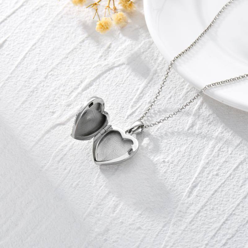 Sterling Silver Heart Pendant & Rose Personalized Engraving and Photo Locket Necklace-9