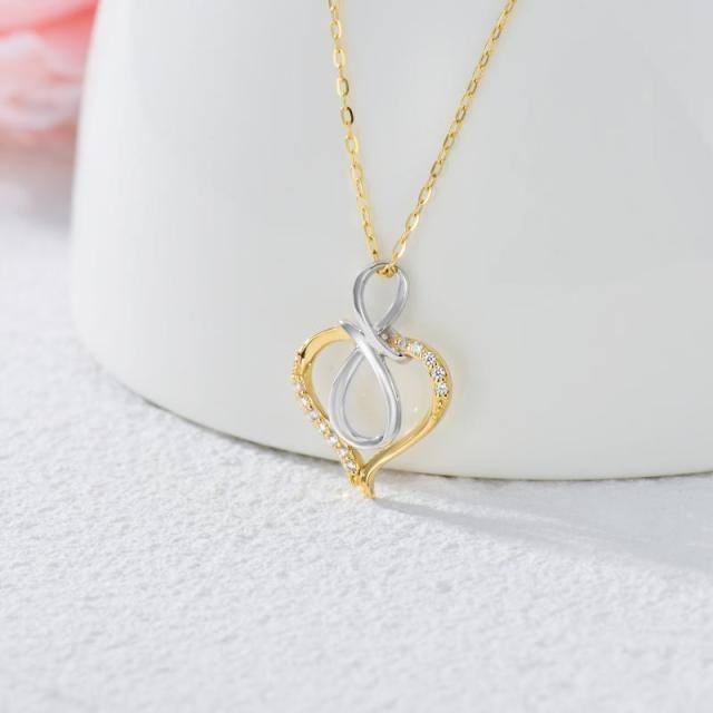 14K Silver & Gold Diamond Heart & Infinity Symbol Pendant Necklace-2