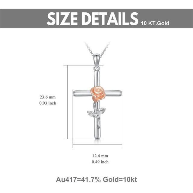 10K Silver & Rose Gold Rose & Cross Pendant Necklace-4