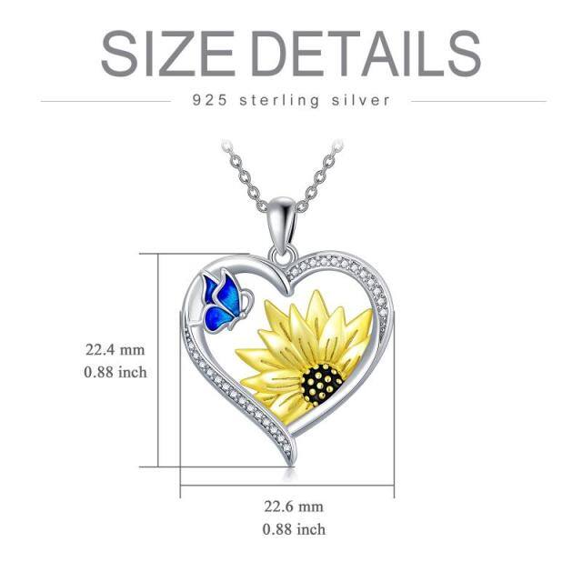 Sterling Silver Cubic Zirconia Butterfly & Sunflower & Heart Pendant Necklace-5