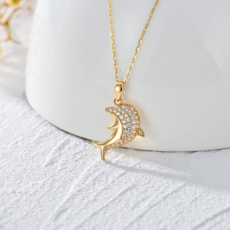 14K Gold Dolphin Pendant Necklace-3