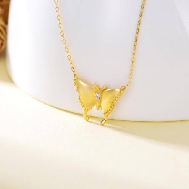 14K Gold Moissanite Butterfly Pendant Necklace-2
