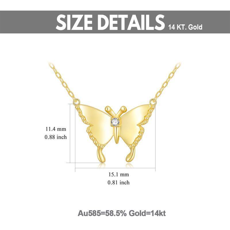 14K Gold Moissanit Schmetterling Anhänger Halskette-5