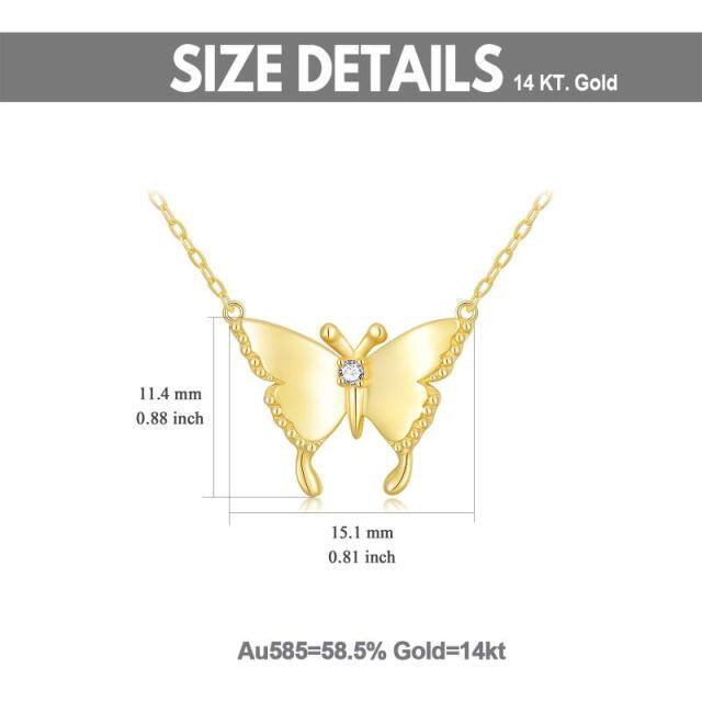 Colar com pingente de borboleta Moissanite em ouro 14K-4