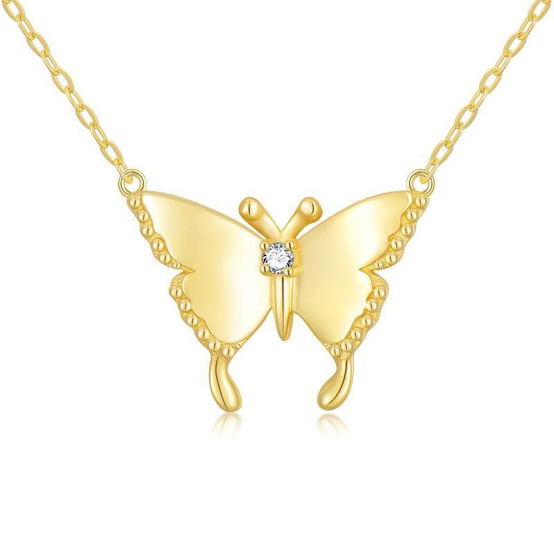 14K Gold Moissanite Butterfly Pendant Necklace-1