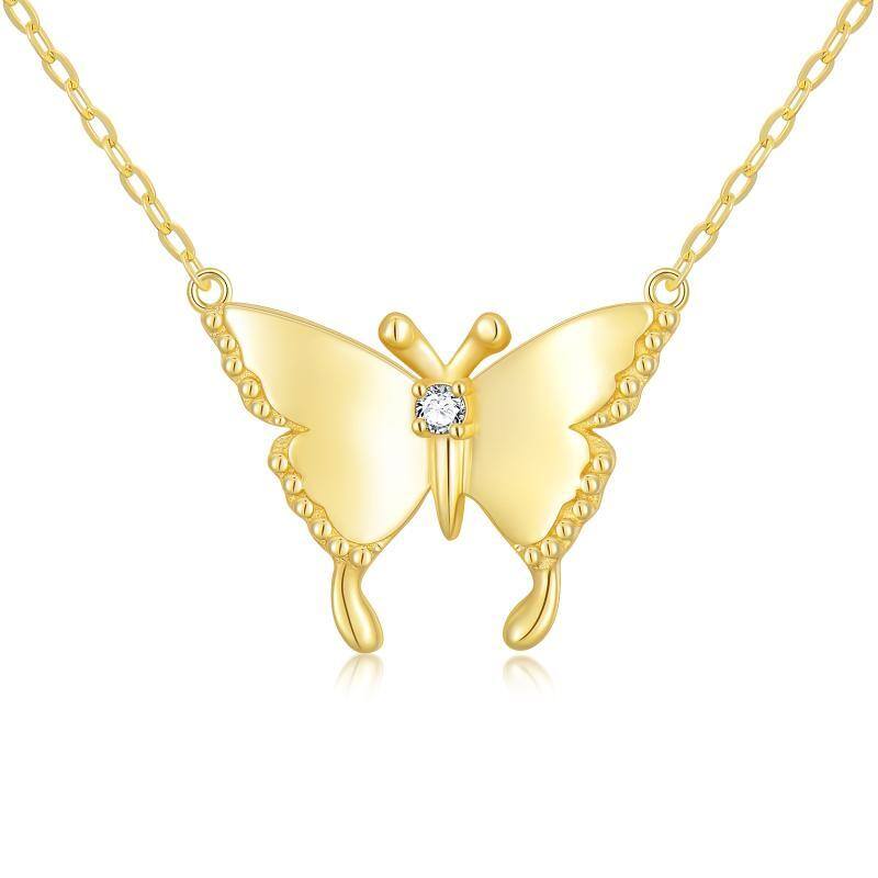 14K Gold Moissanit Schmetterling Anhänger Halskette-1