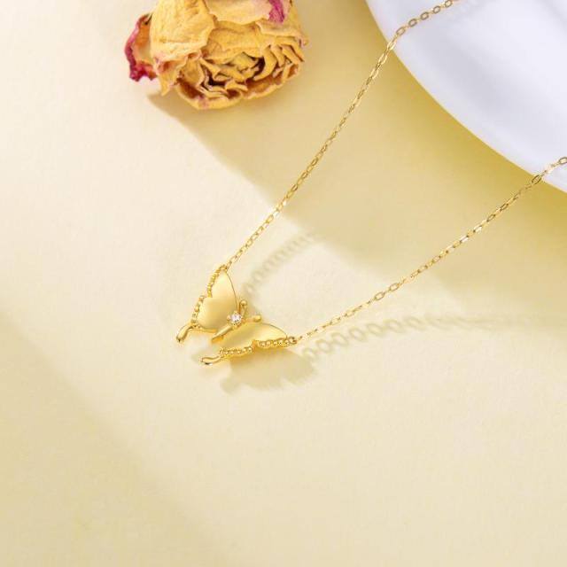 14K Gold Moissanite Butterfly Pendant Necklace-3