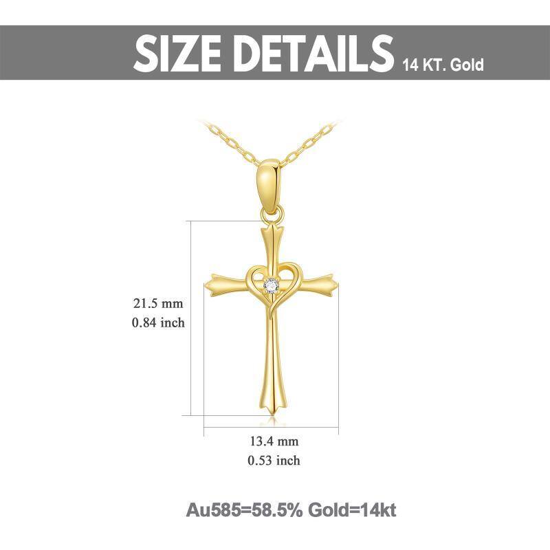 14K Gold Zircon Cross Pendant Necklace-5