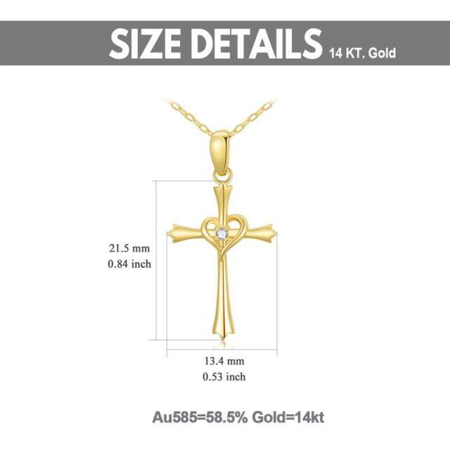 14K Gold Zircon Cross Pendant Necklace-4