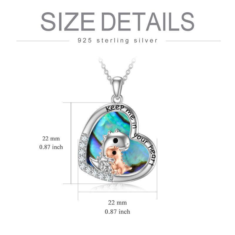 Sterling Silver Two-tone Round Abalone Shellfish Mother & Daughter Pendant Necklace-6