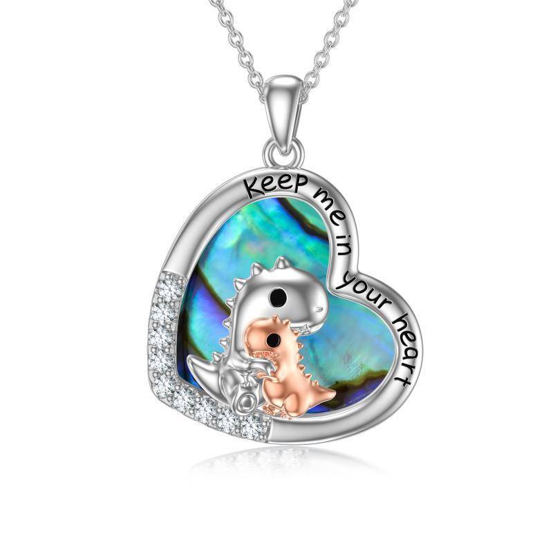 Sterling Silver Two-tone Round Abalone Shellfish Mother & Daughter Pendant Necklace-1