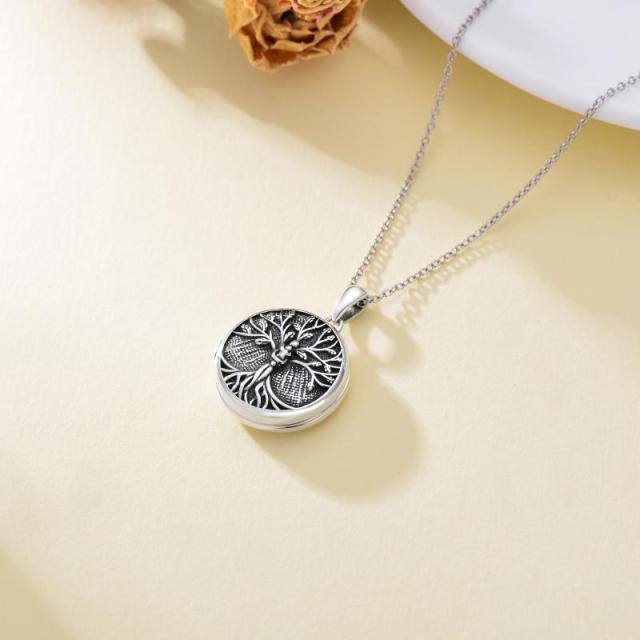 Sterling Silver Oxidized Tree Of Life Mom & Baby Personalized Photo Pendant Necklace-2