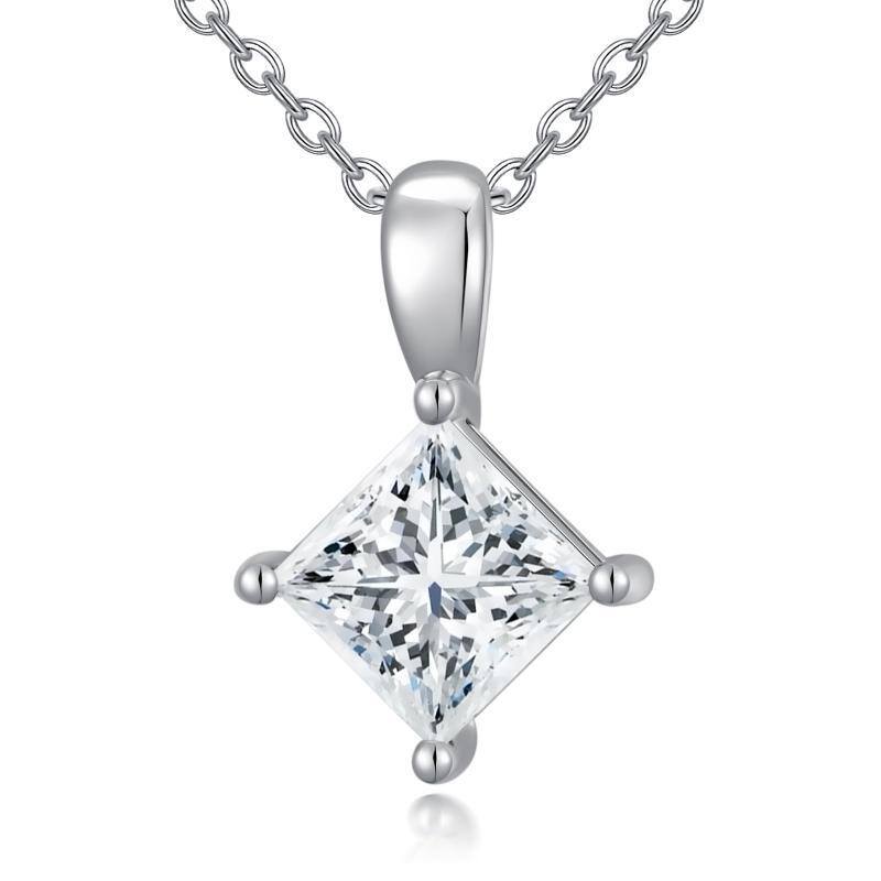 Sterling Silver Moissanite Square Pendant Necklace-1