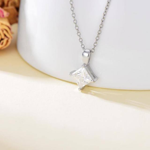 Sterling Silver Moissanite Square Pendant Necklace-2