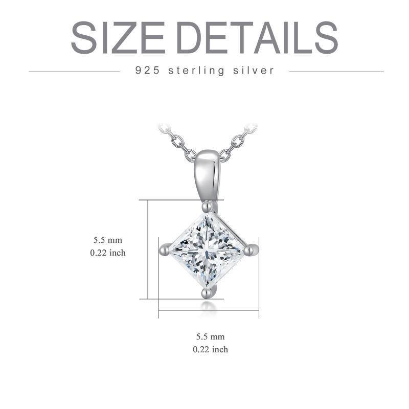 Sterling Silber Moissanit Quadratische Anhänger Halskette-5