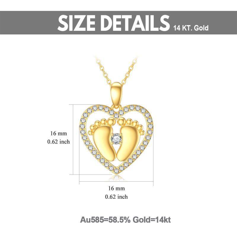 Collar de oro de 14 quilates de circonita cúbica Huellas y Colgante Corazón-5