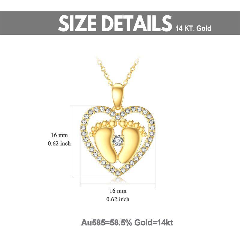 14K Gold Cubic Zirconia Footprints & Heart Pendant Necklace-5