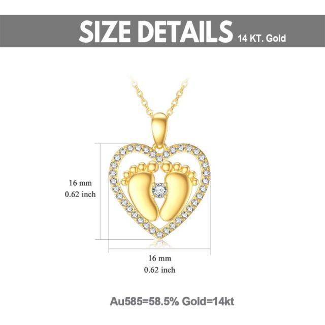 14K Gold Cubic Zirconia Footprints & Heart Pendant Necklace-4