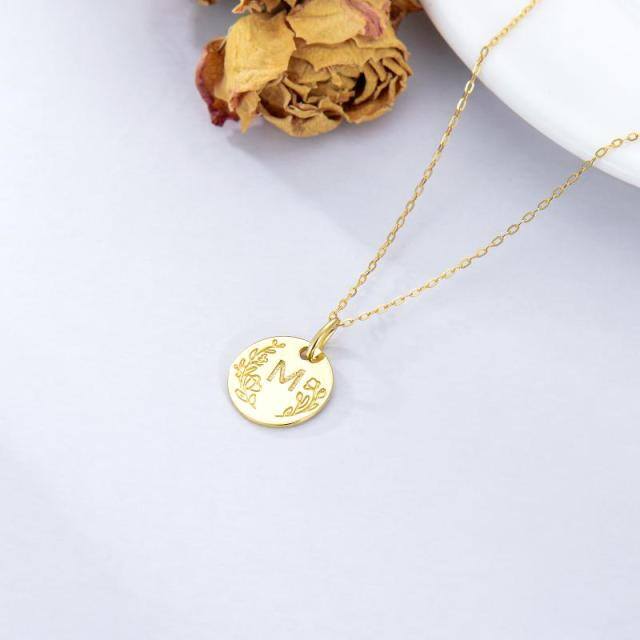 Moeda da sorte em ouro maciço 9k com letra M moeda pingente colar para presente feminino-3
