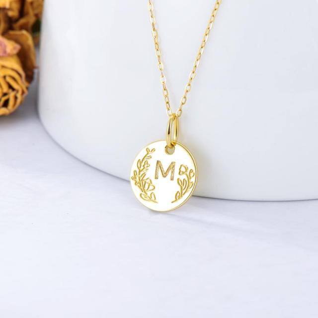 Moeda da sorte em ouro maciço 9k com letra M moeda pingente colar para presente feminino-2