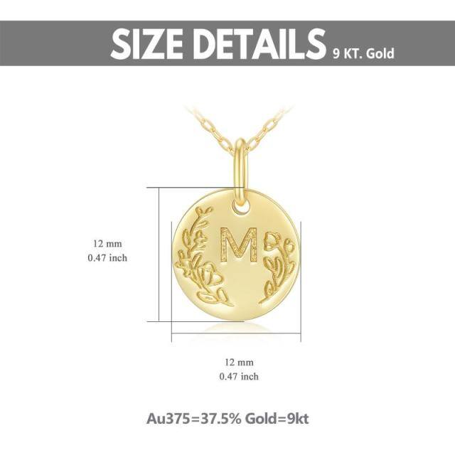 Moeda da sorte em ouro maciço 9k com letra M moeda pingente colar para presente feminino-4