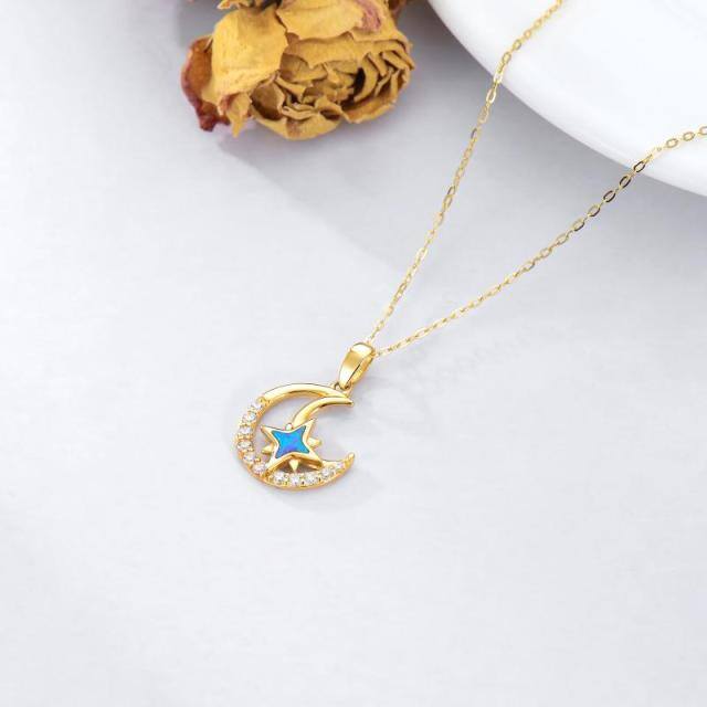 Collier pendentif lune en or 14K à zircon cubique-3