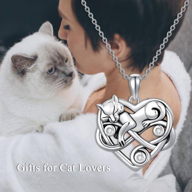 Nó celta de prata esterlina 925 com colar com pingente de gato fofo-5