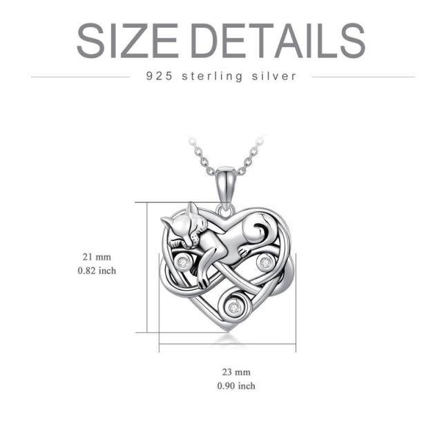 Sterling Silver Circular Shaped Crystal Cat Pendant Necklace-4