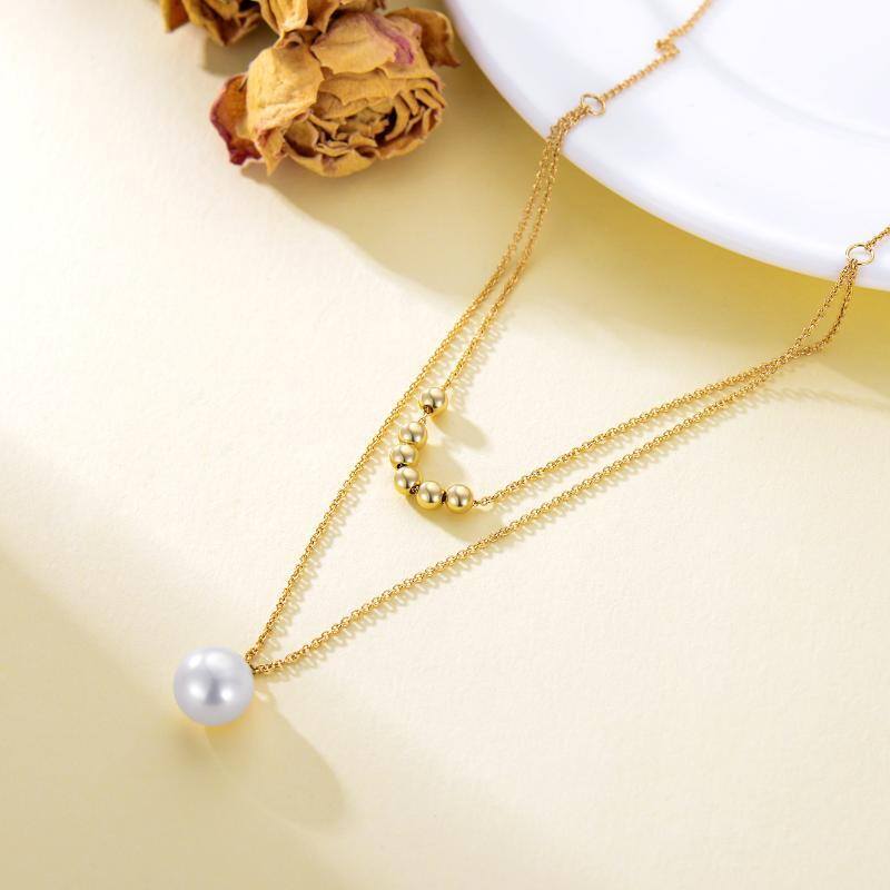 14K Gold Pearl Bead Pendant Necklace-4