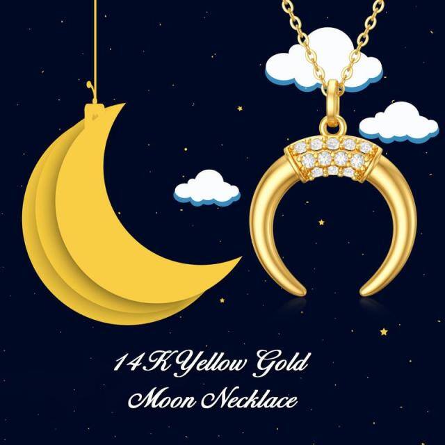 Colar real do pendente da lua do ouro 14K com zircônia cúbica para meninas das mulheres-5