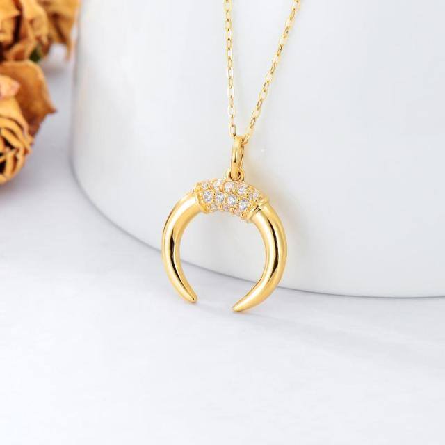 Colar real do pendente da lua do ouro 14K com zircônia cúbica para meninas das mulheres-2